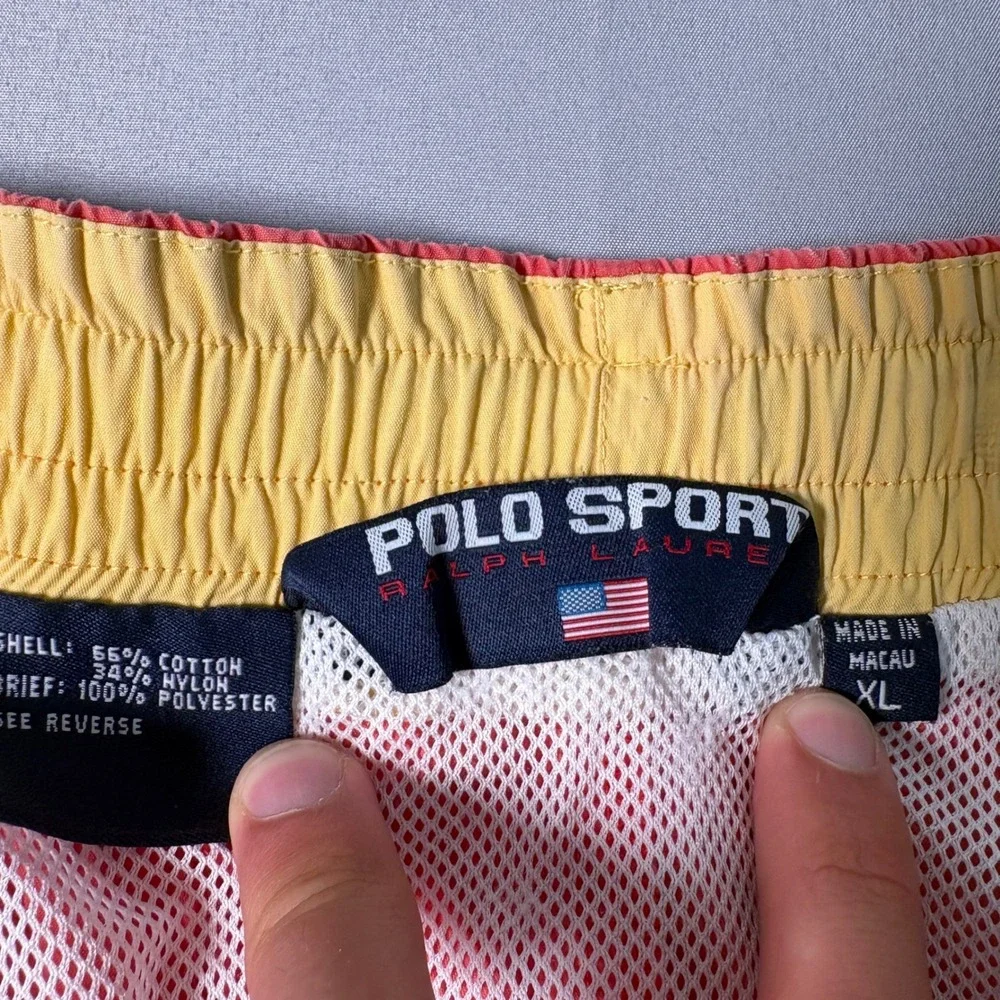 Vintage Polo Sport Ralph Lauren Swim Trunks XL Coral Pink Logo Mesh Shorts Mens